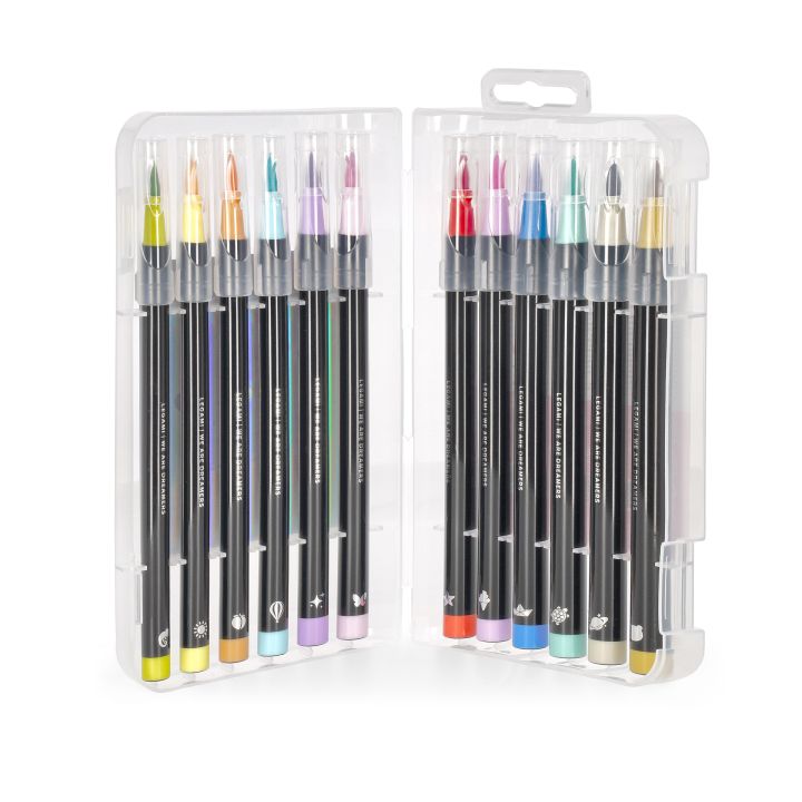 BRUSH MARKERS - SET OF 12 BRUSH MARKERS - PASTEL COLOURS - MULTICOLOR INK