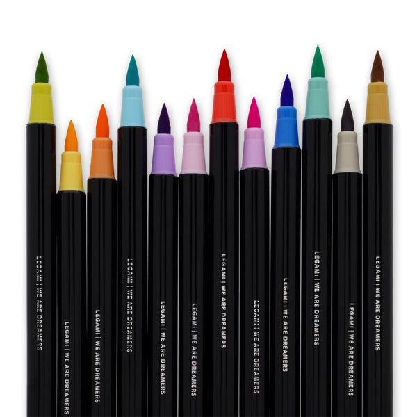 BRUSH MARKERS - SET OF 12 BRUSH MARKERS - PASTEL COLOURS - MULTICOLOR INK