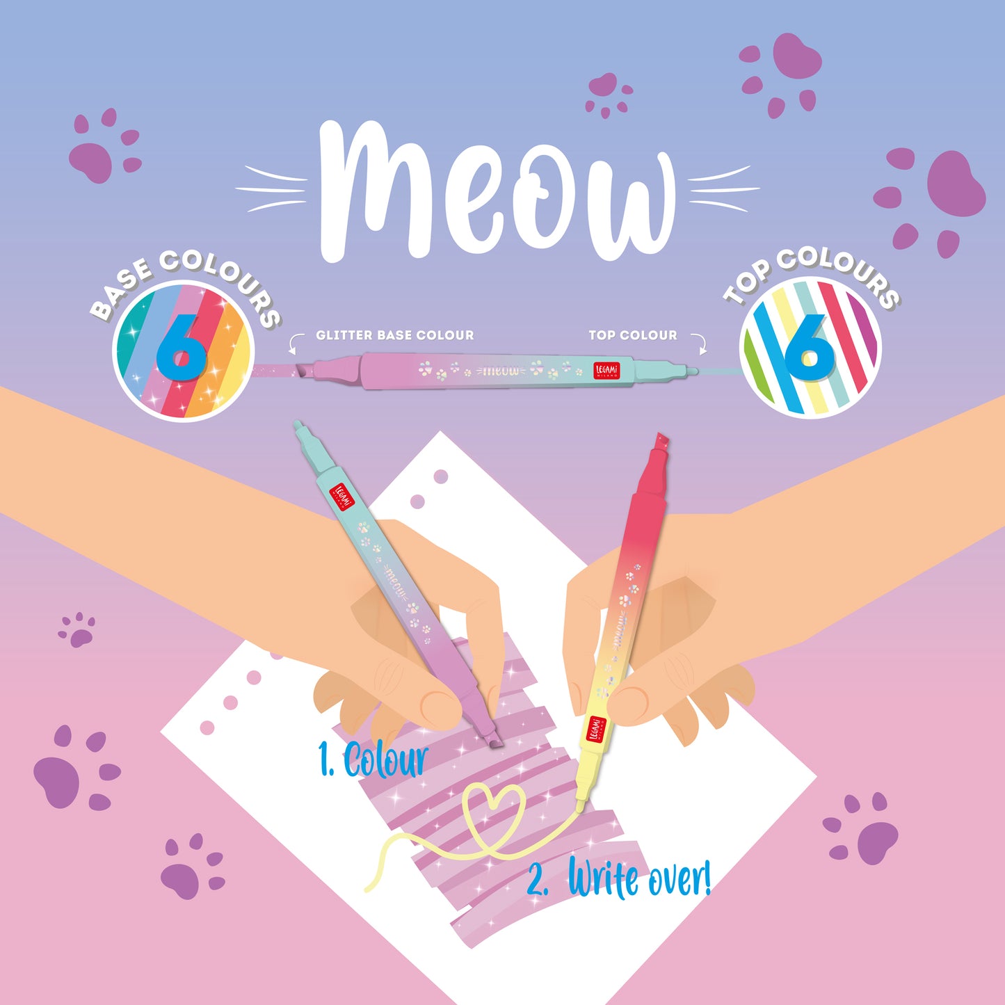 Set mit 6 Doppelspitzen-Textmarkern Kitty - Meow