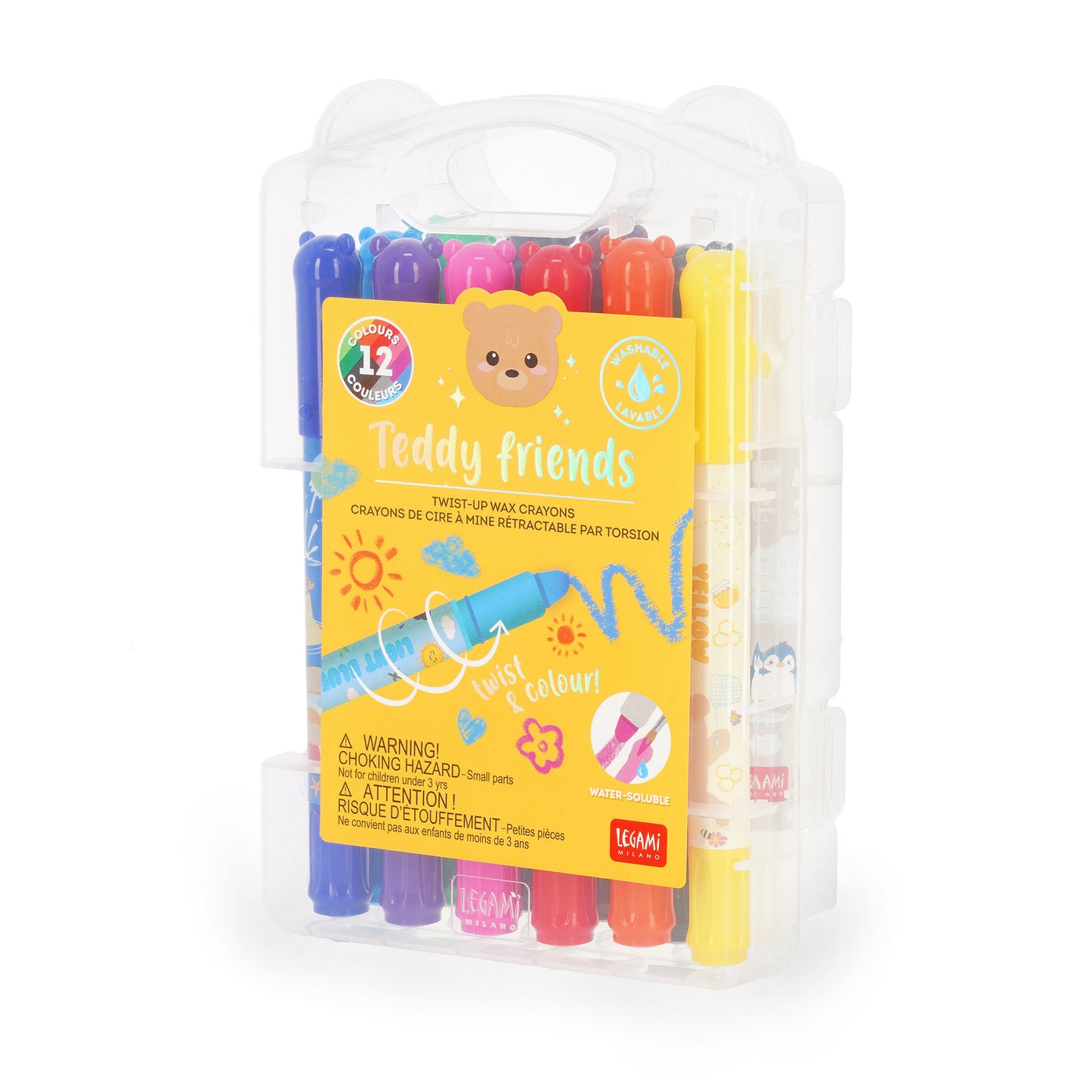 Set mit 12 Wachsstiften zum Drehen - Teddy Friends