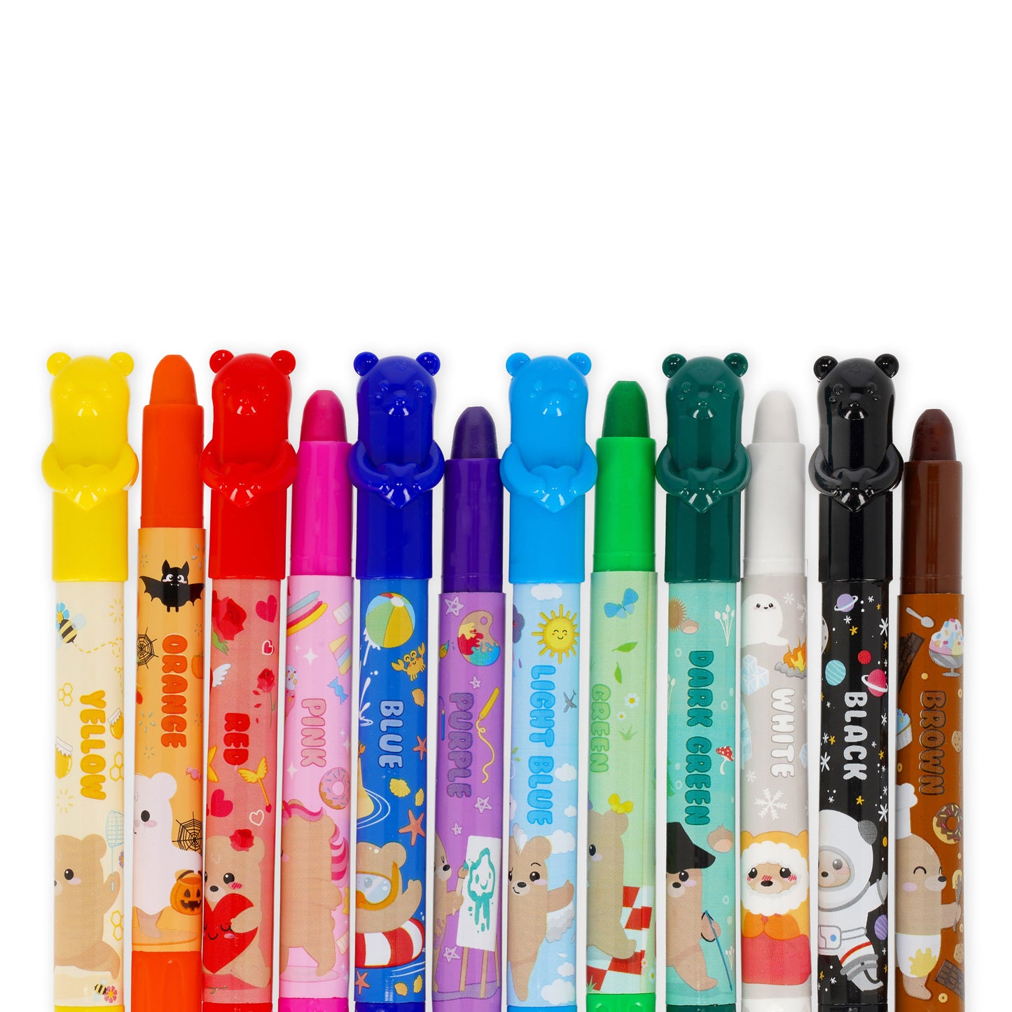 Set mit 12 Wachsstiften zum Drehen - Teddy Friends