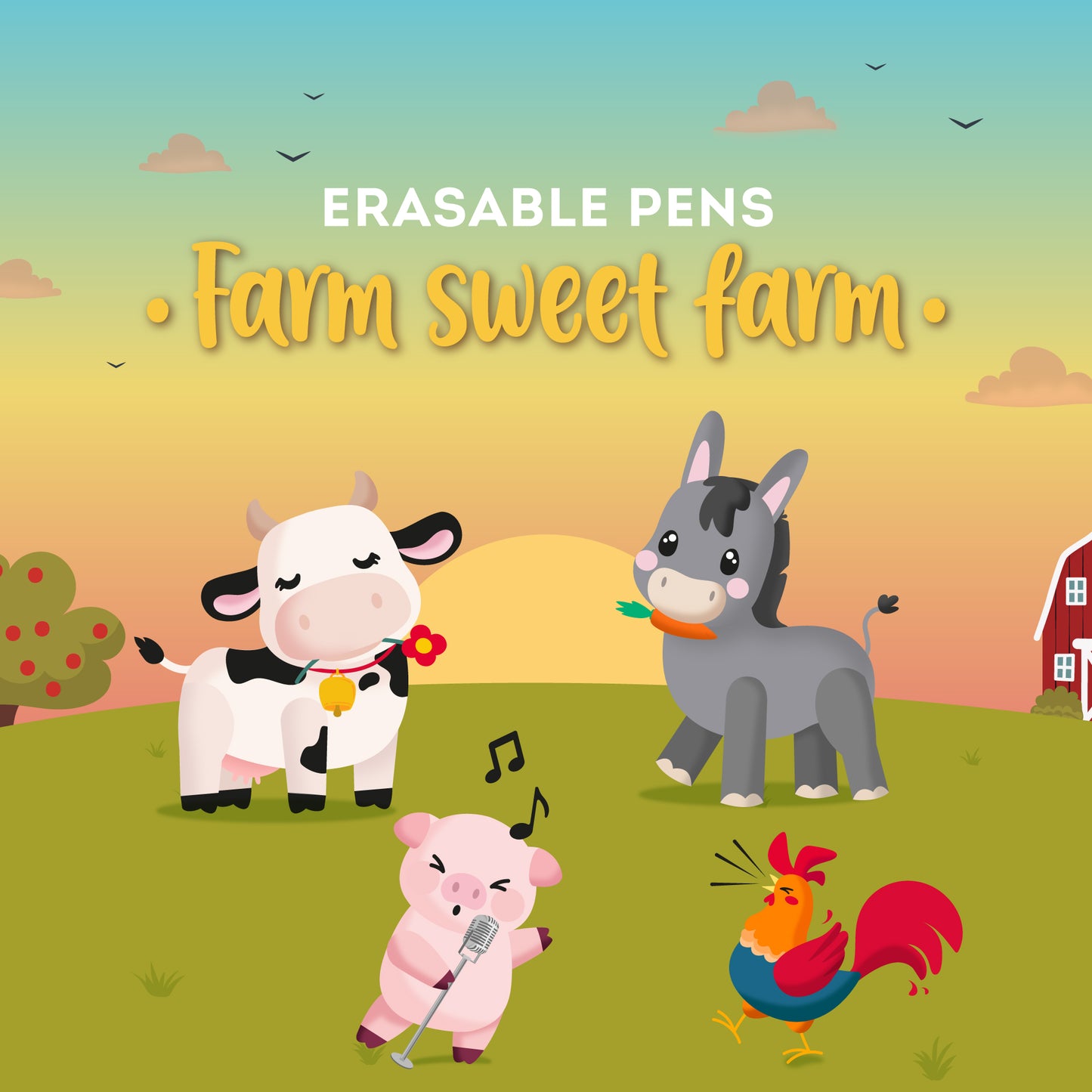 Set mit 4 Löschbaren Gelstiften - Erasable Pen - Farm Sweet Farm- max. 3 Bestellmenge (2026))