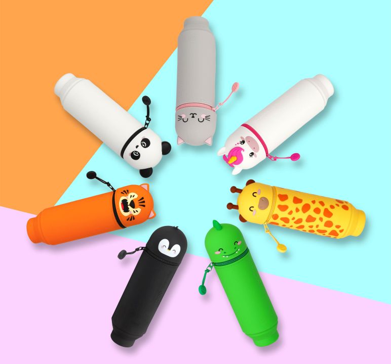 KAWAII - 2-IN-1 SILICONE PENCIL CASE - KITTY