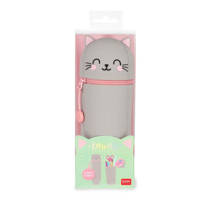 KAWAII - 2-IN-1 SILICONE PENCIL CASE - KITTY
