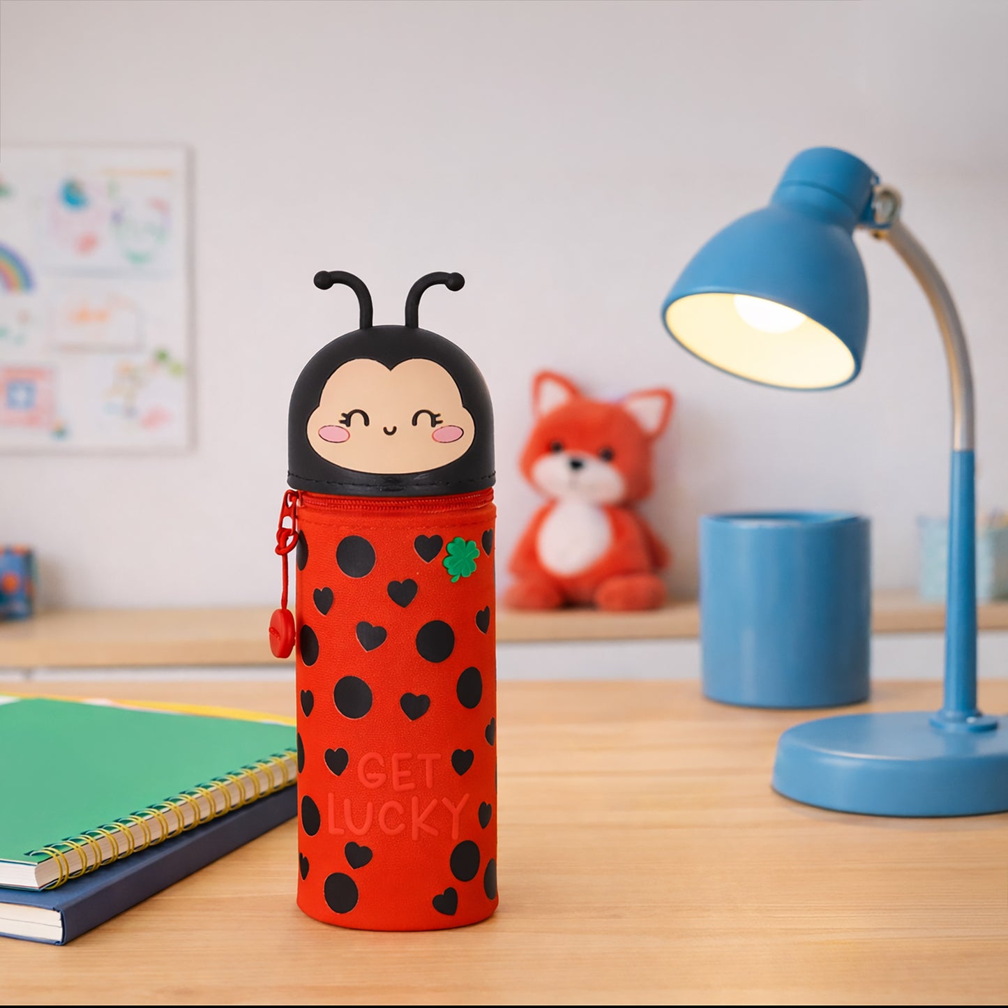 2-in-1 Silicone Ladybug "Get Lucky" Pencil Case