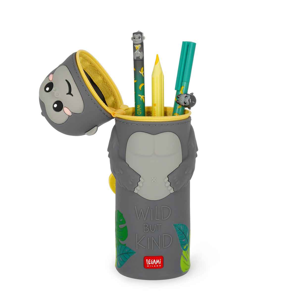 Legami 2-in-1-Federmäppchen aus Silikon Gorilla „Wild but Kind“ - Kawaii