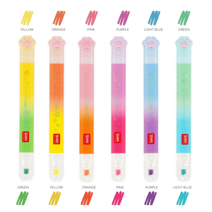 MEOW - 6 DUAL-TIP HIGHLIGHTERS - KITTY - MULTICOLOR INK