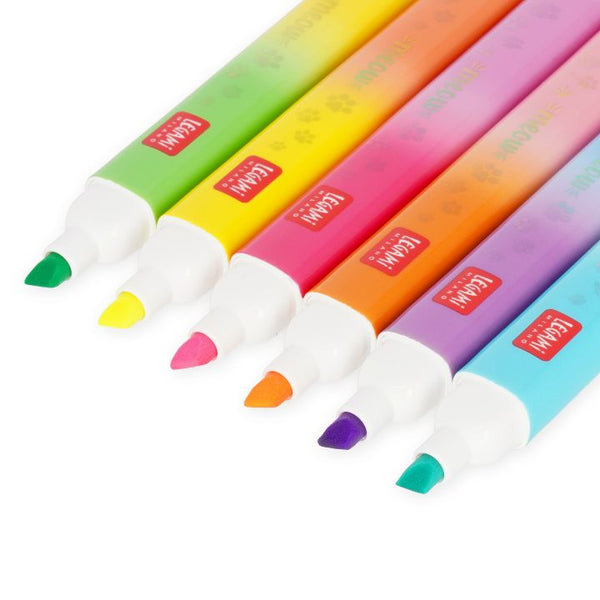 MEOW - 6 DUAL-TIP HIGHLIGHTERS - KITTY - MULTICOLOR INK