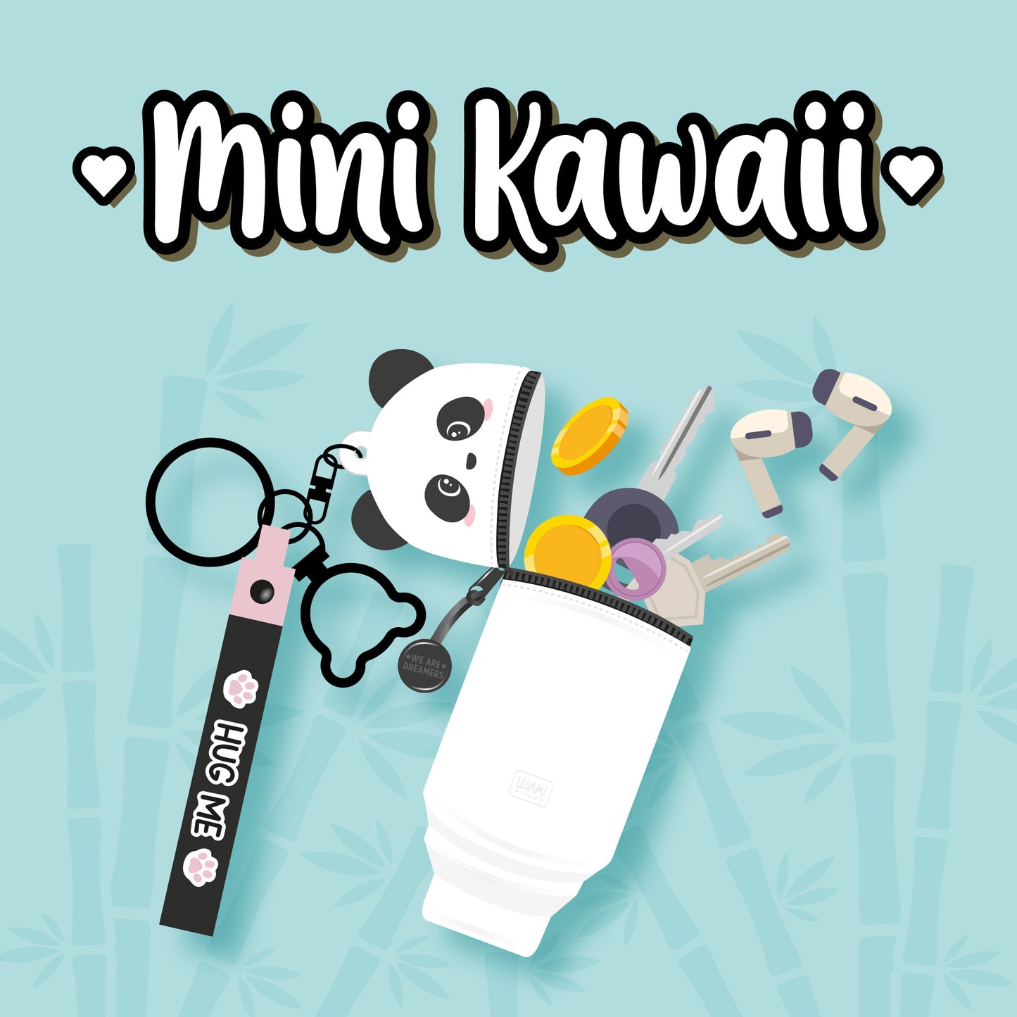 Münztasche mit Schlüsselanhänger Panda - Mini Kawaii