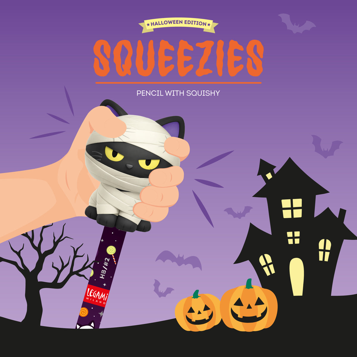 Legami Halloween-Anti-Stress-Bleistift Mummy Cat „Nine Lives Later“ - Squeezies