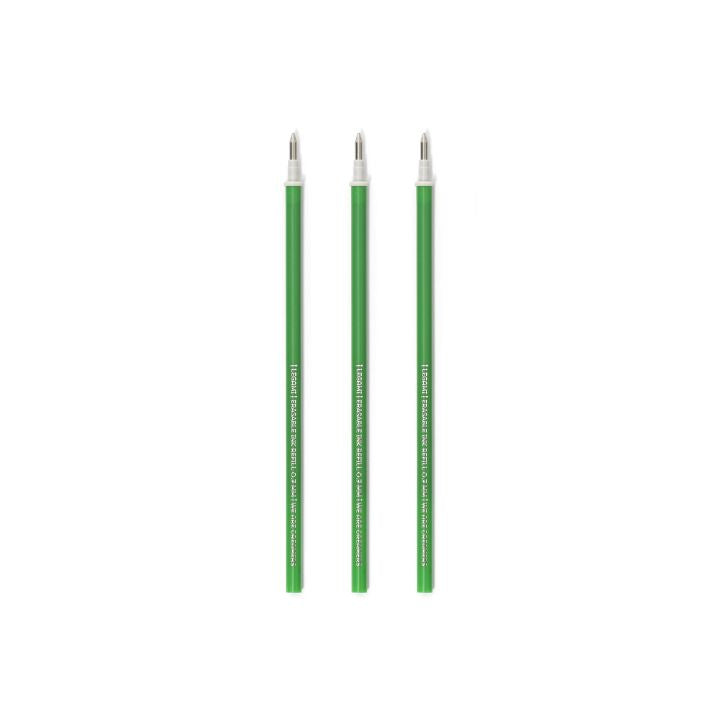 3 PCS  ERASABLE GEL PEN REFILLS - 0,7 MM - GREEN INK