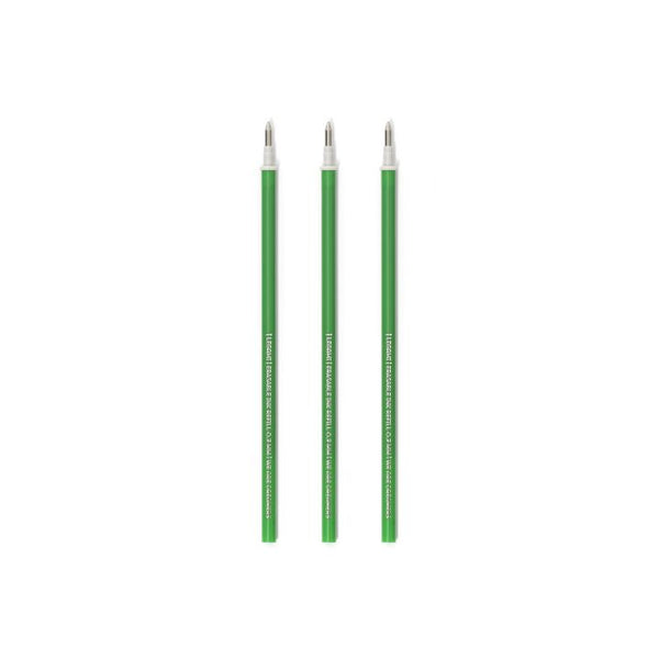 3 PCS  ERASABLE GEL PEN REFILLS - 0,7 MM - GREEN INK