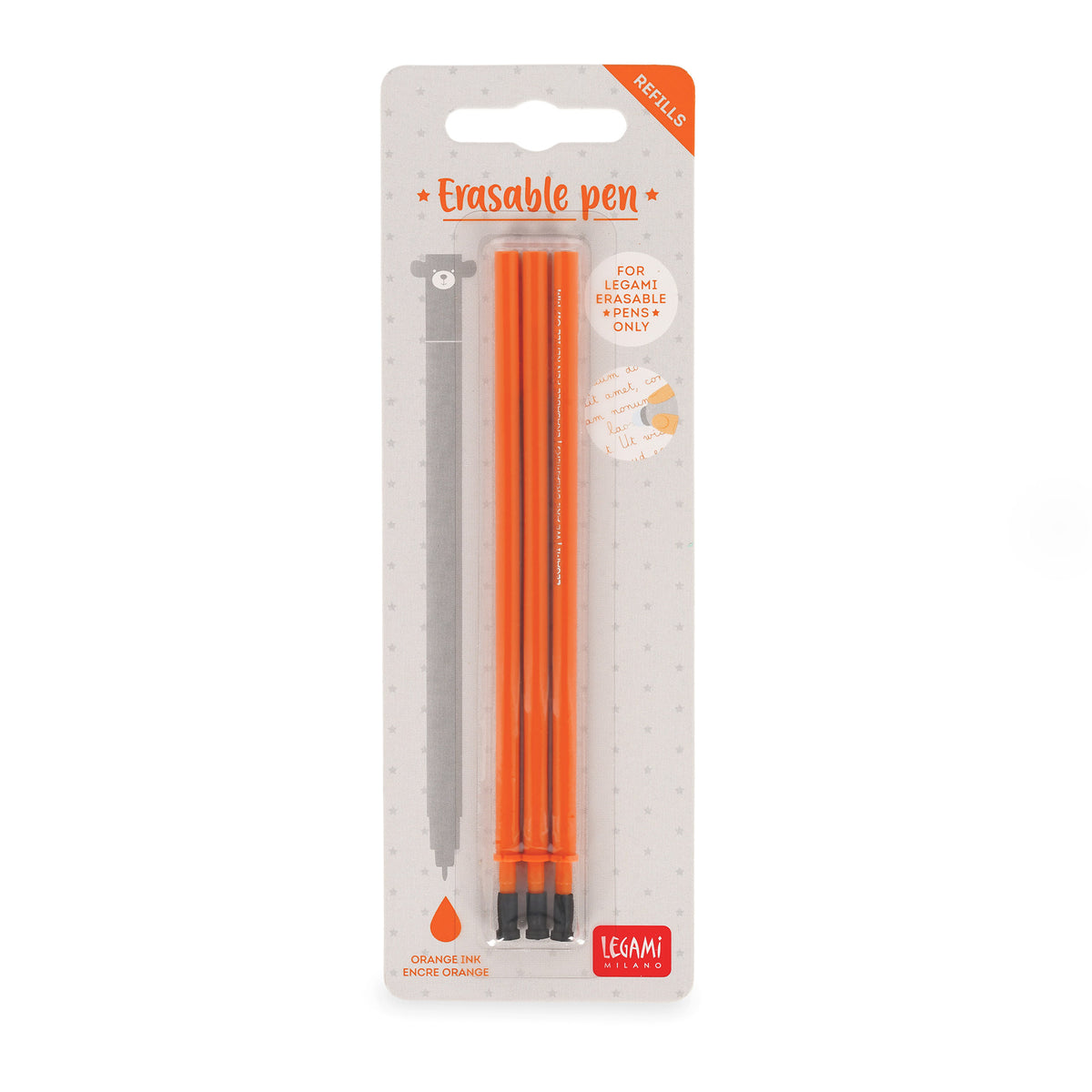 Legami 3 PCS  ERASABLE GEL PEN REFILLS - 0,7 MM - ORANGE INK