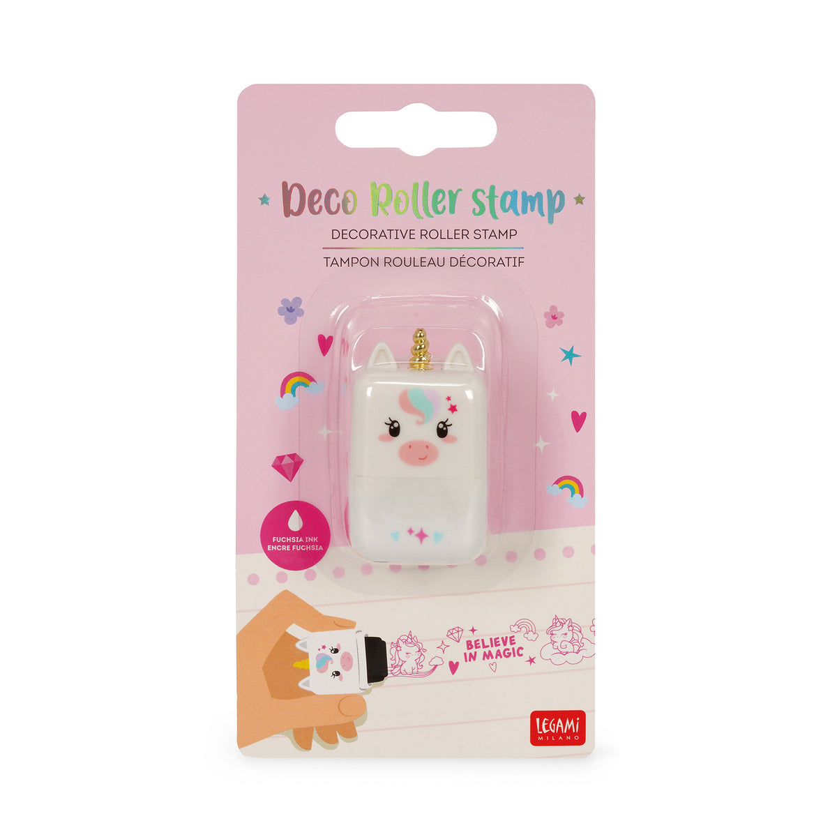 Legami Deko-Rollstempel - Unicorn - Deco Roller Stamp - pink ink