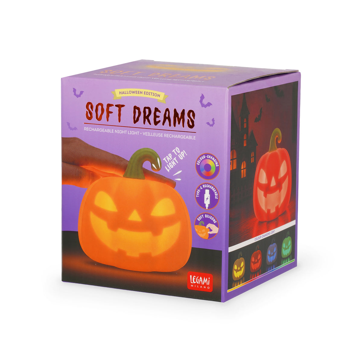 Legami Wiederaufladbares LED-Licht aus Silikon -Kürbis  Soft Dreams